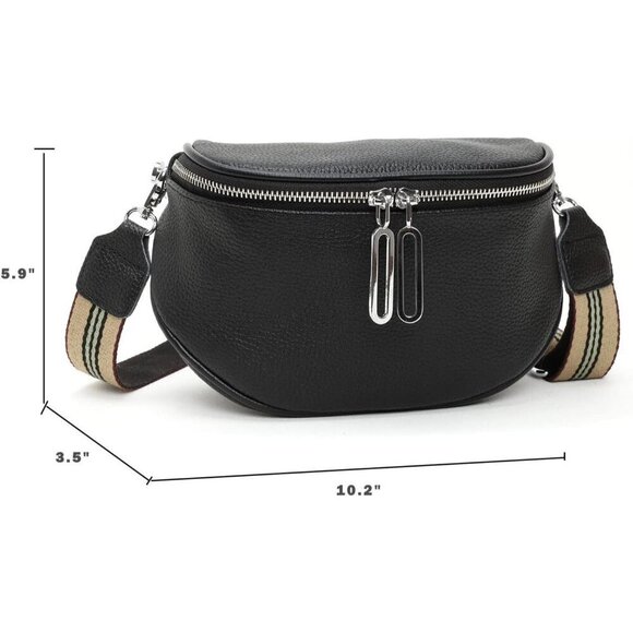 💫 Glt.etl Crossbody Bag Women Black Fashion Leather Genuine Belt Waist Pack - Picture 3 of 7